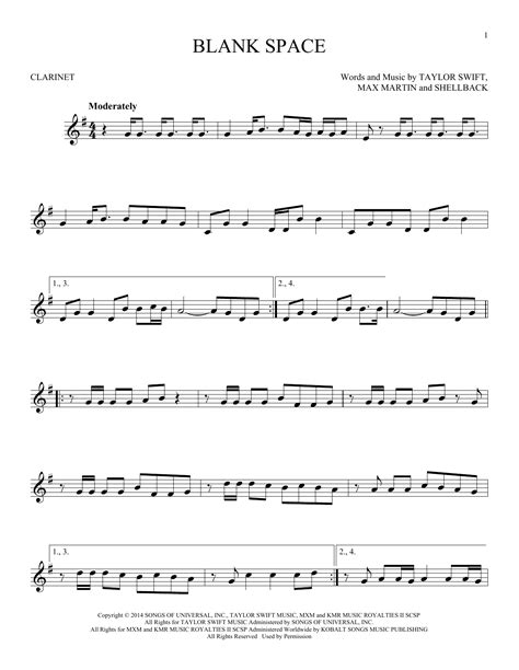 Clarinet Sheet Music Taylor Swift at Eileen Marvin blog