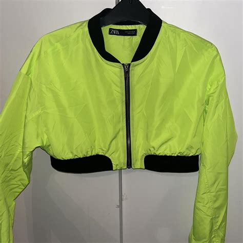 Zara neon yellow cropped jacket size small... - Depop