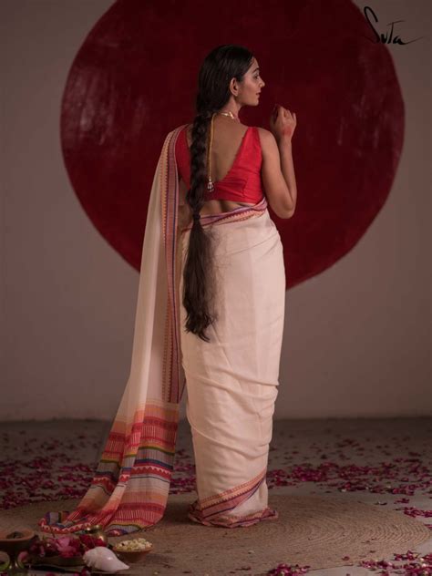 Cotton Border Design White Saree For Durga Puja|Anjoli|Suta