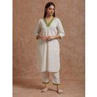 Ivory Embroidered Cotton Dobby Kurta with Slip