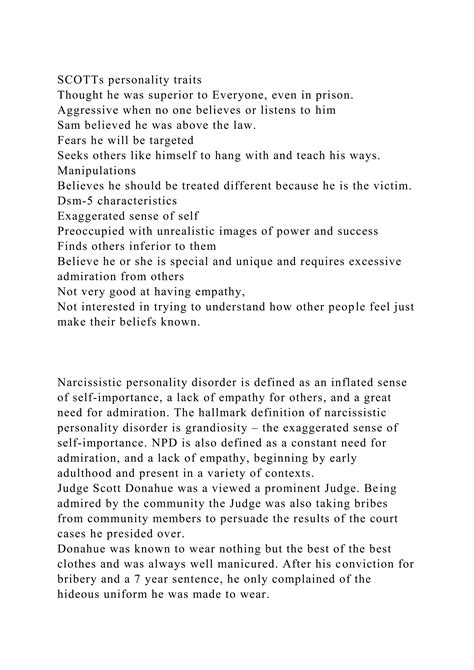 Narcissistic Personality Disorder Provide a brief su.docx