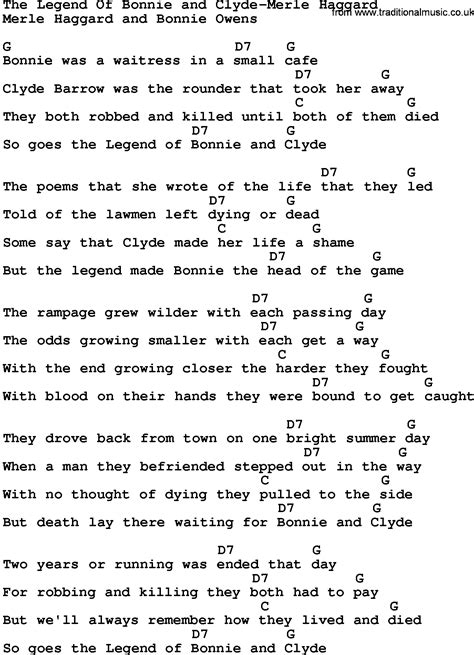 Country Music:The Legend Of Bonnie And Clyde-Merle Haggard Lyrics and ...