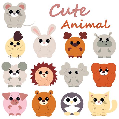 Set cute cartoon round animals. Draw illustration in color 8094565 ...