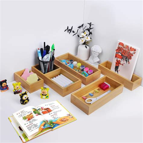 Bamboo Drawer Organizer Storage Box for Home, Bathroom, Kids Room Offi ...