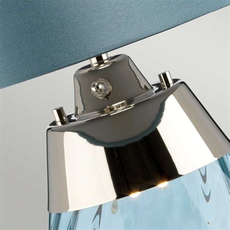 Lena 2 Light Small Blue Glass Table Lamp Polished Nickel Blue Shade