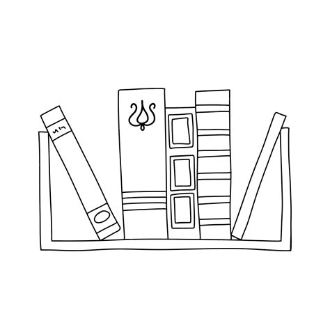 Premium Vector | Vector line books stack on bookshelf outline doodle illustration isolated on white