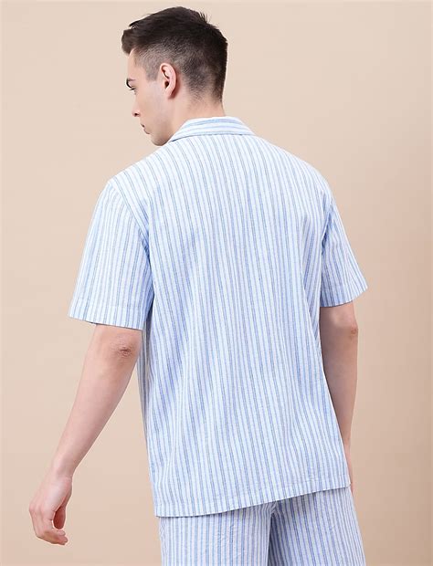 Buy Cotton Mix Striped Lapel Collar Shirt at Marks & Spencer