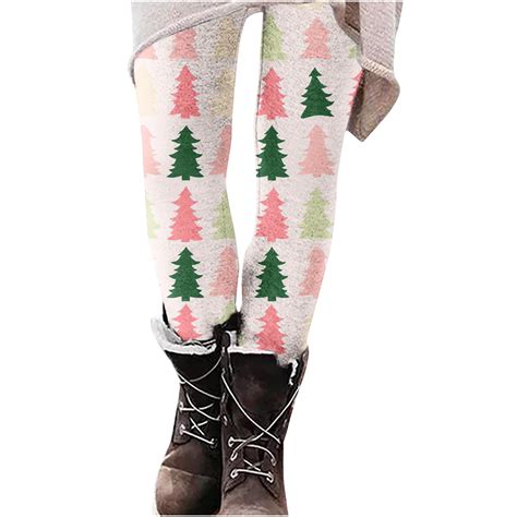Besolor Christmas Leggings for Women Snowflake Xmas Trees Printed ...
