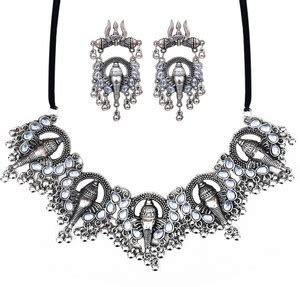 Nirika Oxidised Silver Sterling Silver Silver Jewellery Set Price in ...