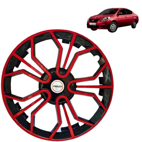PRIGAN for Nissan Sunny Black Red Wheel Cover 14" for Sunny (Set of 4 ...