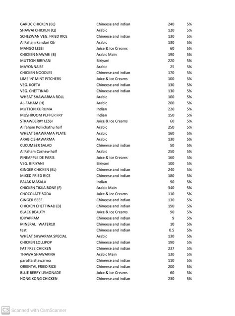Menu at Buraq Family Restaurant, Thiruvananthapuram, Sasthamangalam Rd