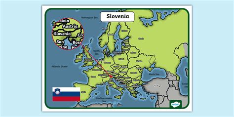Slovenia on Europe Map Display Poster