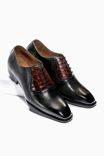 Buy Green Plain Toe Oxfords Lace-up Shoes For Men by Amrit Dawani ...