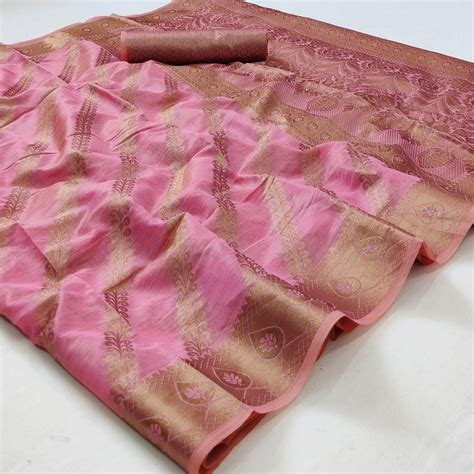 Pink Woven Organza Saree
