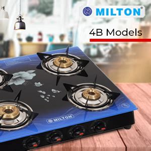 MILTON Premium 4 Burner Blue Manual Ignition Glass Top Gas Stove, (ISI ...