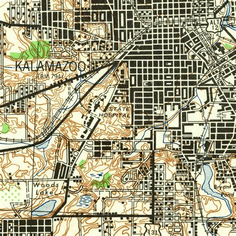 Kalamazoo, MI (1943, 62500-Scale) Map by United States Geological ...