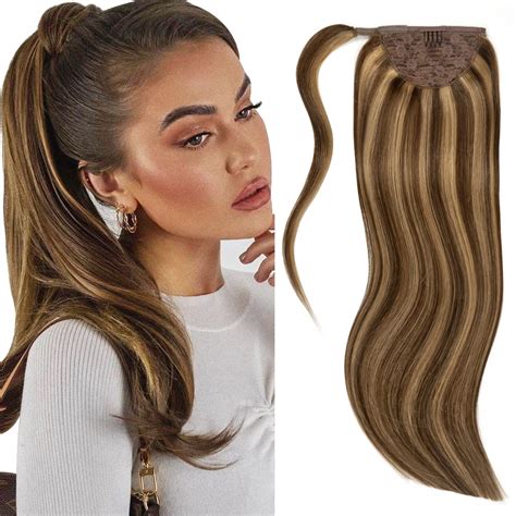 Amazon.com : Lacer Human Hair Ponytail Extensions Chocolate Brown with ...