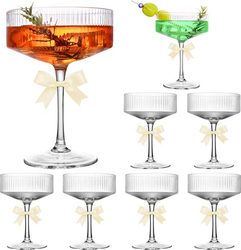 Amazon.com | YQ Ribbed Coupe Glasses Set of 8, 10 oz Glass Coupe ...