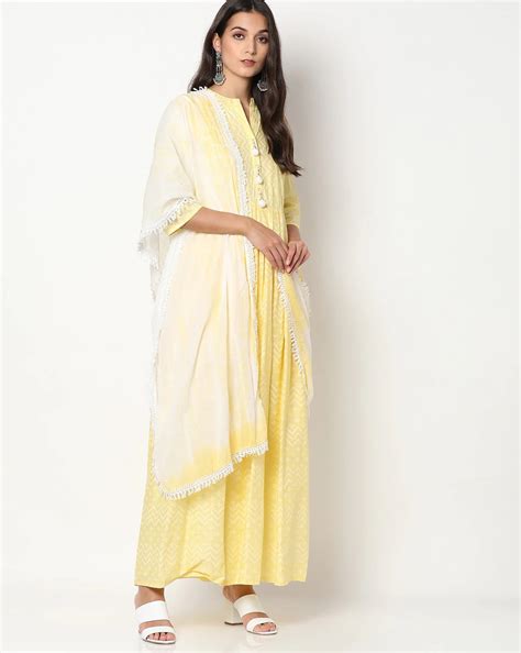 NYTB5596 Ikat Inspired Printed Anarkali Kurta Set & Chiffon Tie & Dye ...