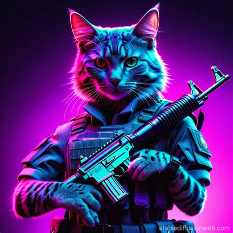 Cat in Army Dress Holds Shotgun | Stable Diffusion Online