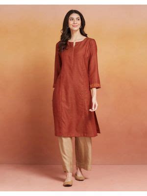 Buy Fabindia Women Rust Wool Woven Straight Kurta (XS) Online