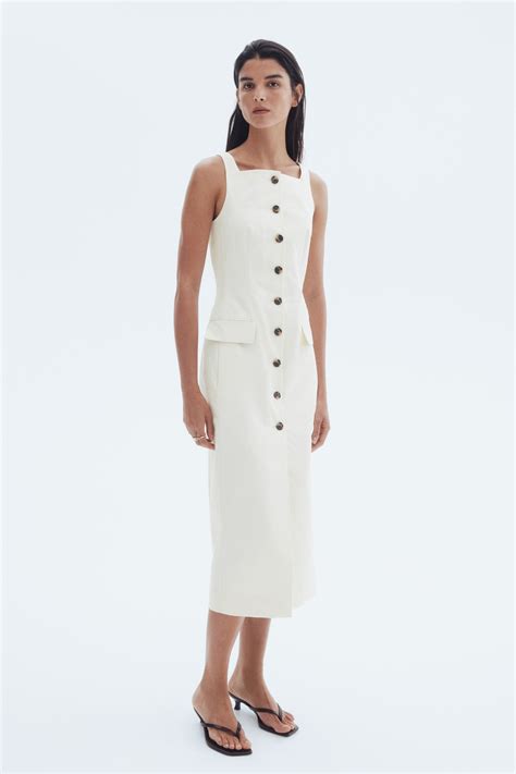 Long button-front dress - Cream - Ladies | H&M IN