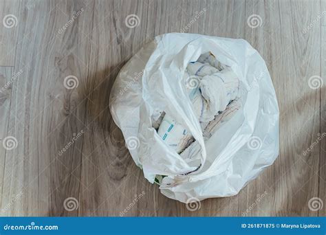 Disposable Polyethylene Bag with Used Diapers. Dirty, Excrement-stained Diapers before Being ...