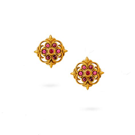 Antique Ruby Floral Studs for Traditional Elegance – Utsaav by Gargi