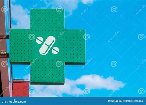 Pharmacy. Green Pharmacy Sign Against the Blue Sky Stock Image - Image ...