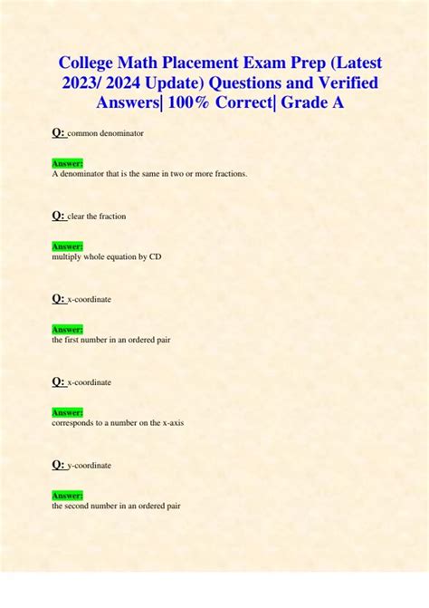 College Math Placement Exam Prep (Latest 2023/ 2024 Update) Questions ...