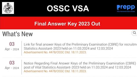 OSSC VSA 2023 Final Answer Key Out at ossc.gov.in; Download Response ...