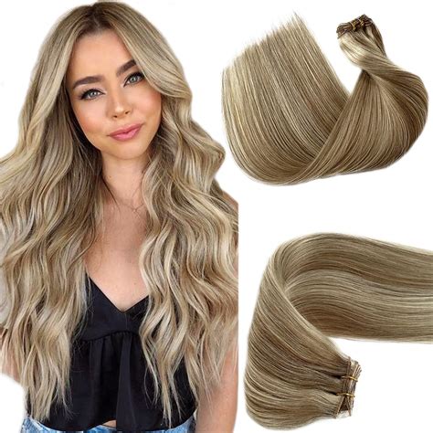 Amazon.com : Sew in Hair Extensions Real Human Hair Weft Hair ...