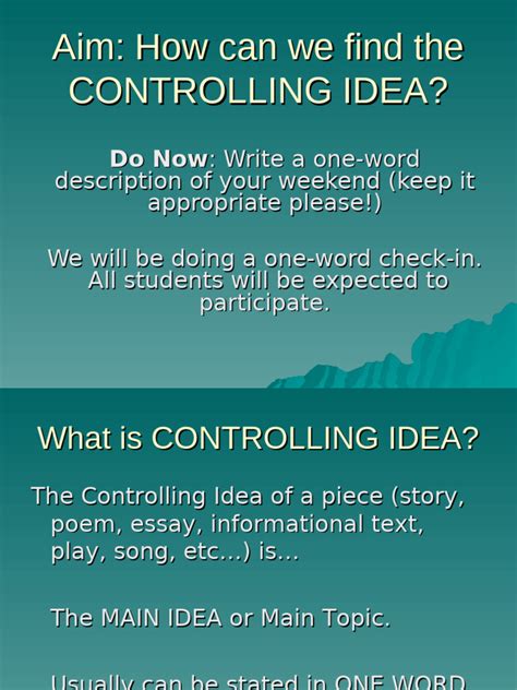 Image result for Controlling Idea Definition Example