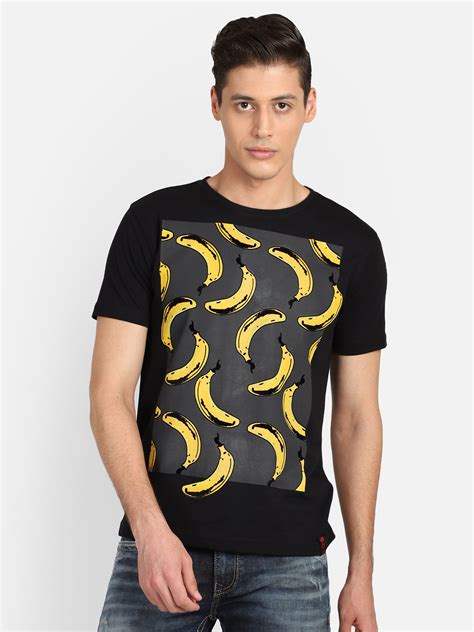 Buy Punk Men Black Casual Round Neck Short Sleeves Tshirt - BANANA