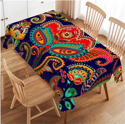 Amazon.com: Swono Paisley Floral Rectangular Tablecloth Retro Colorful ...