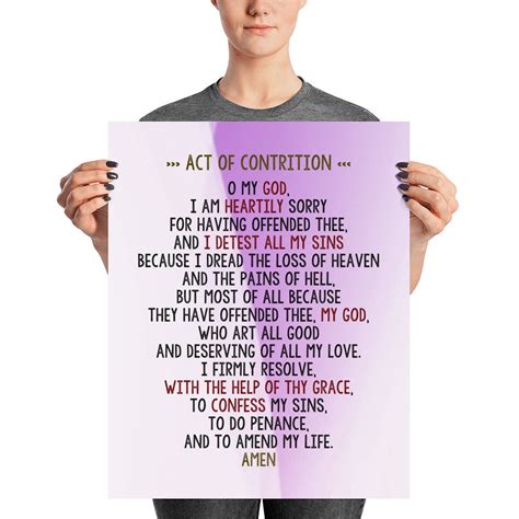 Act of Contrition Prayer - Art Print - Poster - Catholic Prayer ...