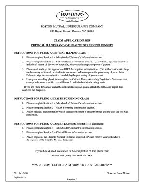 Boston Mutual Critical Illness Claim Form - Fill and Sign Printable ...