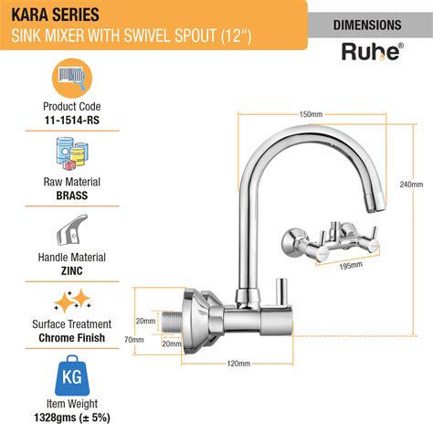 Kara Sink Mixer Brass Faucet with Small (12 inches) Round Swivel Spout ...