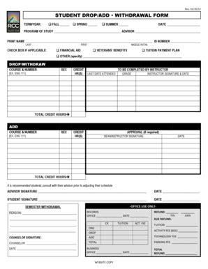 Fillable Online rockinghamcc STUDENT DROP/ADD WITHDRAWAL FORM ...