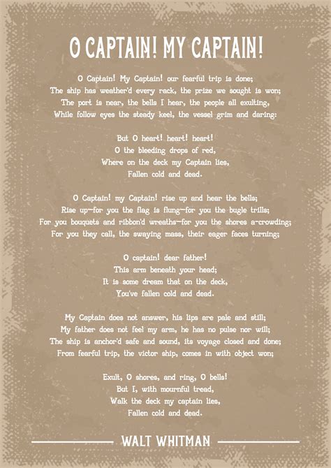 Walt Whitman O Captain My Captain Poem Art Print - Etsy UK