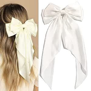 GRACIOUS MART Women Vintage Satin Silk Two-Layers Ribbon Bow Hair Clip ...