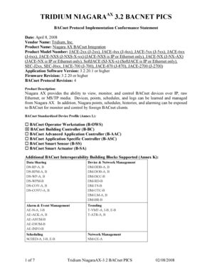 Fillable Online TRIDIUM NIAGARA 3.2 BACNET PICS - BACnet International ...