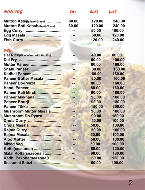 Menu at Dada Biryani Corner, Lucknow, Utrathia