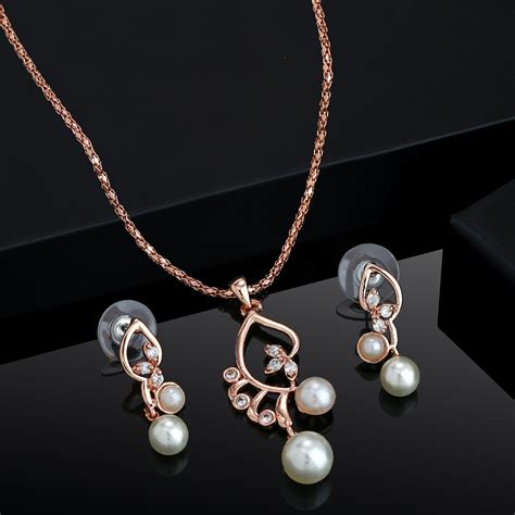 Crystal Pearl Necklace Set/Jewellery Set with Earrings & Girls – Estele