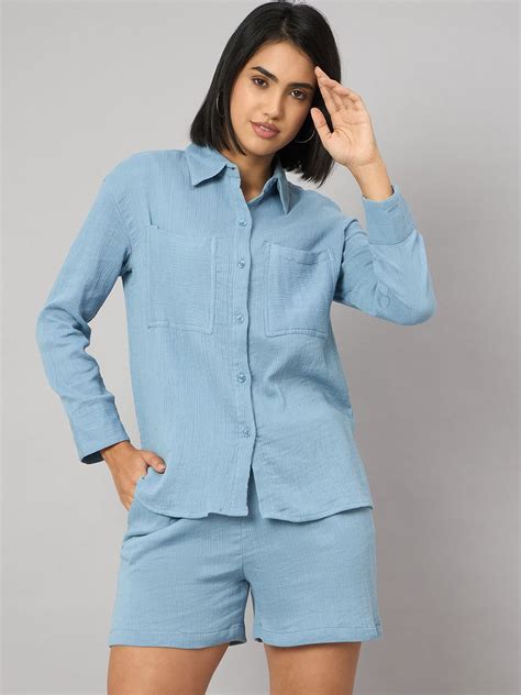 Blue Breeze Self Design Co-Ord Set by Wyshlist