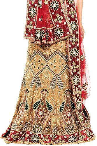Cardinal Red and Wheat Brown Net Embroidered Lehenga Choli in Small ...