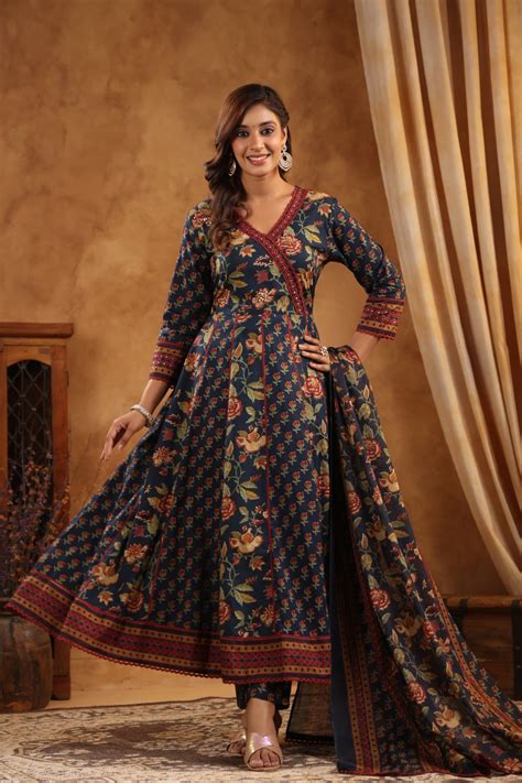 Ghazal Blue Cotton Anarkali Set – Sansmaran