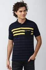 Peter England Casuals Polo T-Shirts, Men Navy Stripe Polo Neck Polo T ...