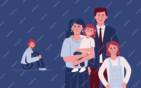 Premium Vector | A happy family and an abandoned ignored teenage child ...