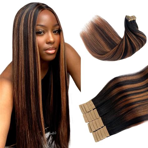 Amazon.com : Tape in Hair Extensions Human Hair Yaki Straight Natural ...